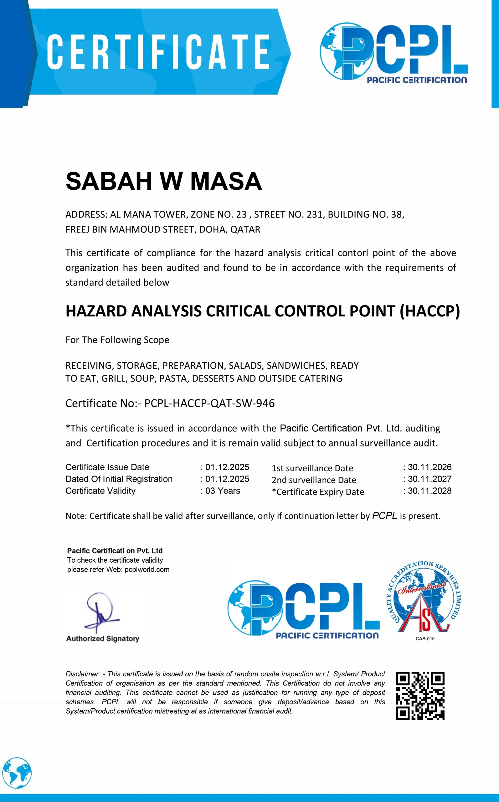 SABAH W MASA HACCP QASL